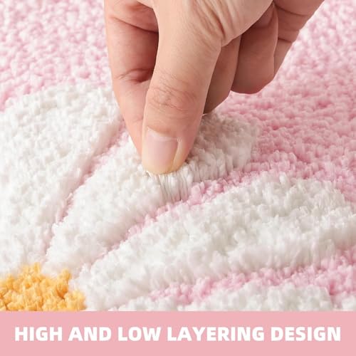 Image of Home Decor Multicolor Anti Skid Bath Mat for Bathroom, Anti Slip Bath mat, Non Slip Bath mat Door mat for Bathroom, Living Room Kitchen Bedroom (Pink & White F;ower)