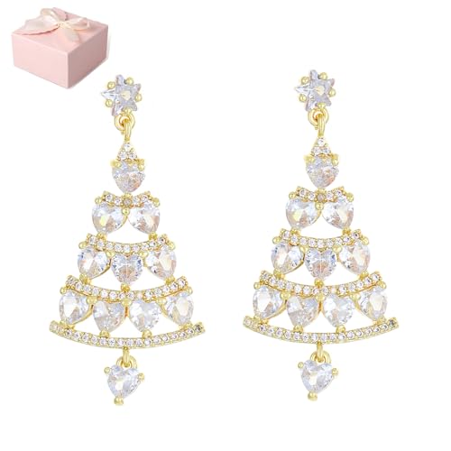 Priormer Tree Earrings, Christmas Sparkly Crystal Dangle Earrings, Cute Christmas Festival Holiday Jewelry Gift