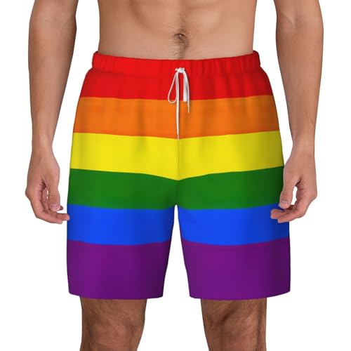 Short de plage double couche EdWal imprimé arc-en-ciel pour homme