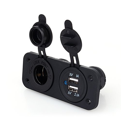 Estink 12V Dual USB Car Charger Socket Splitter Power Adapter Outlet Accessories for PDA with 2 USB Ports 2.1A 1A Output