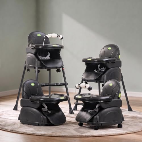 Image of BAYBEE 4 in 1 Convertible High Chair with Adjustable Height and Footrest,Baby Toddler Feeding Booster Seat with Tray,Wheels,Safety Belt and Cushion,for Boys & Girls 6 Months to 3 Yrs (Nora Black)