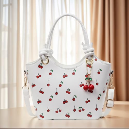 Small Chic Cherry Shoulder Bag Purse for Women PU Leather Pattern Top-handle Handbag Satchel Bucket Fashion Girls Pri2