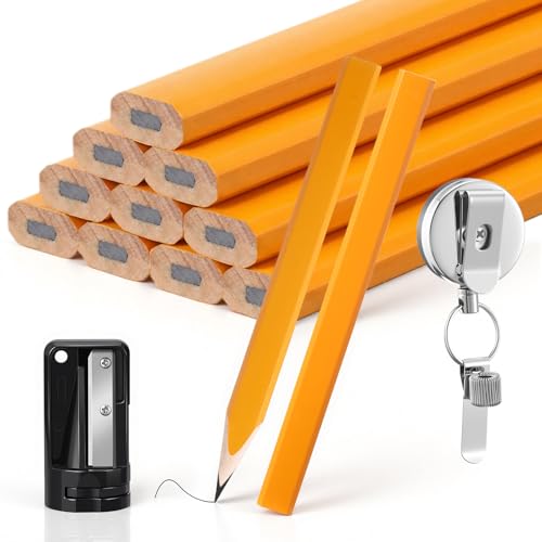 Hohean 12 Pcs Carpenter Pencils 7 Inches Flat Octagonal Hard Black Construction Pencils with...