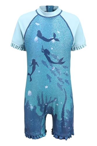 Image of Girls One Piece Rash Guard Swimsuits for Kids UPF 50+ Sun Protection Short Sleeve Swim Shirt