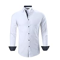 Alex Vando Mens Dress Shirts Regular Fit Long Sleeve Men Shirt(White,Small)