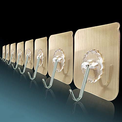 Heavy Duty Adhesive Hook 16lb (Max) Reusable Wall Hooks 8 Packs, Waterproof Oilproof Seamless Hooks Stainless Steel Hook for Bathroom, Kitchen, Cabinet
