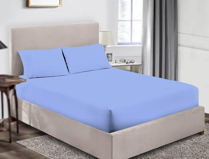 Egyptian Cotton Fitted Sheet 30CM/12 Inch Extra Deep Pocket 300 Thread Count Hotel Quality Cotton Soft, Fade & Wrinkle Resistant Fitted Bed Sheets (Blue, King)