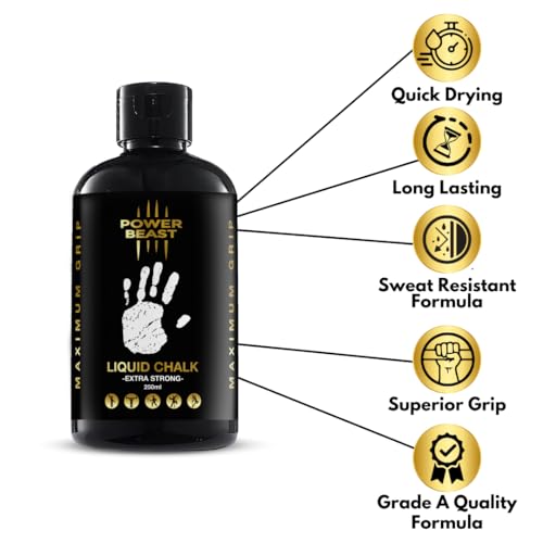 POWER BEAST Flüssigkreide, Magnesia für besseren Grip, Liquid Chalk, Flüssiges Magnesia, Flüssig Kreide für Cross Training, Zum Klettern, Bouldern, Calisthenics, Gewichtheben, 250ML+50ML.
