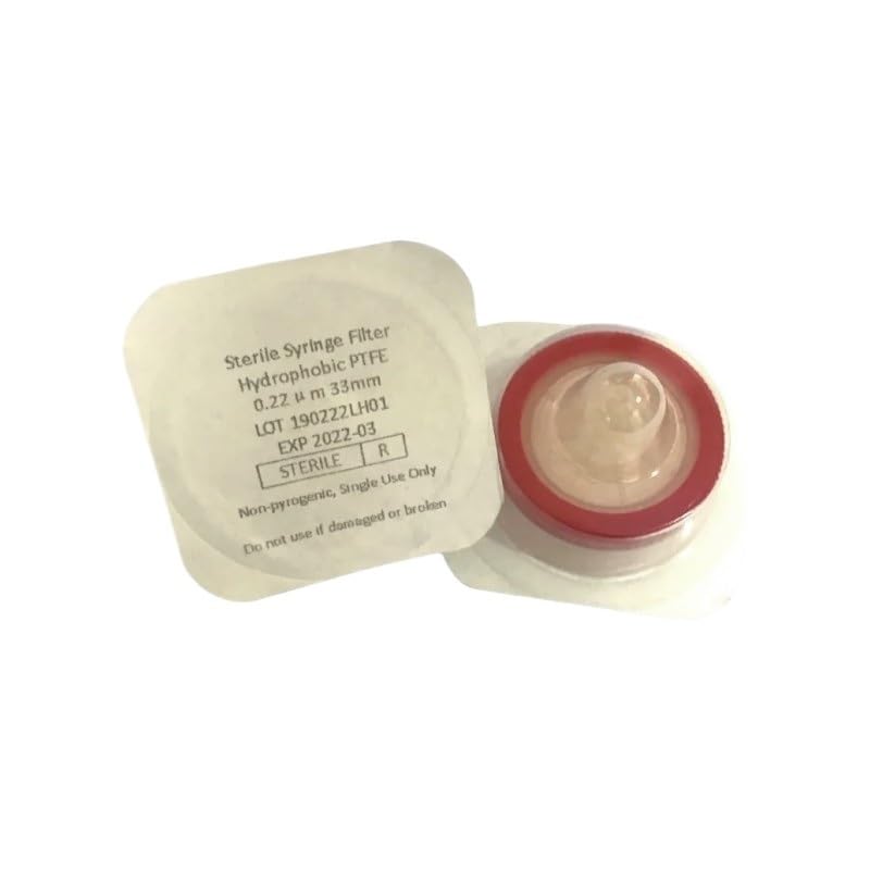 Filtro estéril de laboratorio, filtro de aguja microporosa de PTFE de 33mm de diámetro, 0,22um y 0,45um, resistente a ácidos y álcalis, 50 unidades(Hydrophobic 0.22 um)