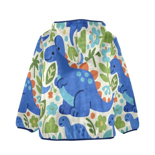 Blue Dinosaurs Among Green Plants Toddler Fleece Jacket Girl Boys Hooded Fleece Jacket Coat Warm Outwear Zip-up 3-10T2