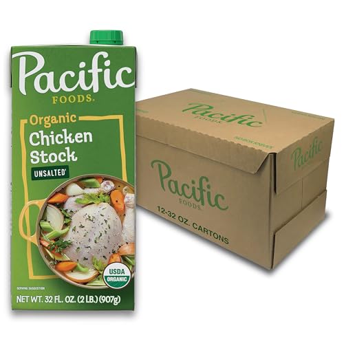 Pacific Foods Organic Unsalted Chicken Stock, 32 oz Carton (Pack of 12)