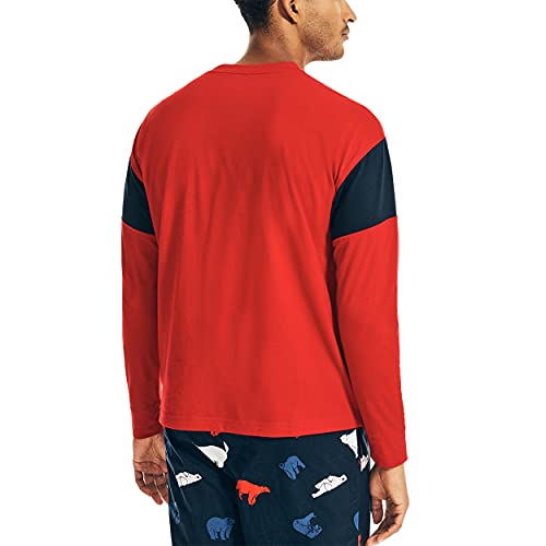 Nautica Men's J-Class Long Sleeve Sleep Top, Red, Small