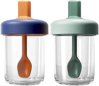 2 Pack Overnight Oats Containers with Lids and Spoons, 13.5 oz Breakfast Yogurt Cup to Go, for Milk, Cereal, Oatmeal (Blue+Green)