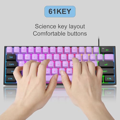 Image of MageGee TS91 Mini 60% Gaming Keyboard, RGB Backlit 61 Key Keyboard, Ergonomic Waterproof Mechanical Feeling Office Computer Keyboard for PC, MAC, PS4, Gamer(Violet)