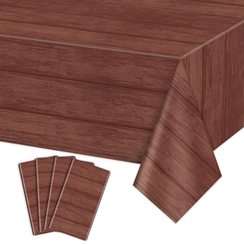 Image of 4Pcs Wood Tablecloth, Brown Rustic Table Covers, Rectangular Table Decoration for Western Barn Themed Barbecue Rustic Party Decorations, 51 x 86.6 Inch