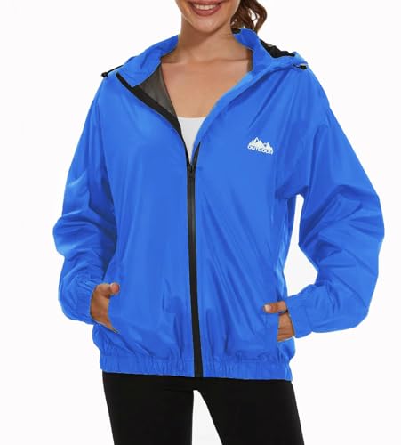 OSTOO Women's Running Rain Cycling Jackets Waterproof Windbreaker Windproof Lightweight Jackets Reflective Packable Hooded(Blue,S)