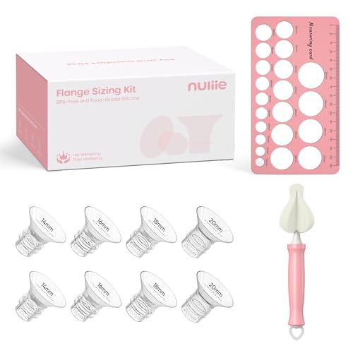 Nuliie Milchpumpen-Flanscheinsätze 8 Stück, 14/16/18/20mm für die meisten 24mm Brustschilde, effizienteres & schmerzfreies Abpumpen, BPA-frei, kompatibel mit Momcozy/Medela/Nuliie