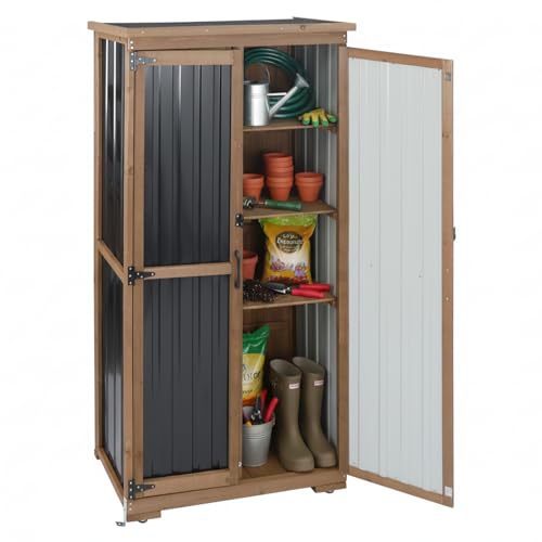 Outdoor Storage Cabinet with Shelves, Wood & Metal Storage Shed