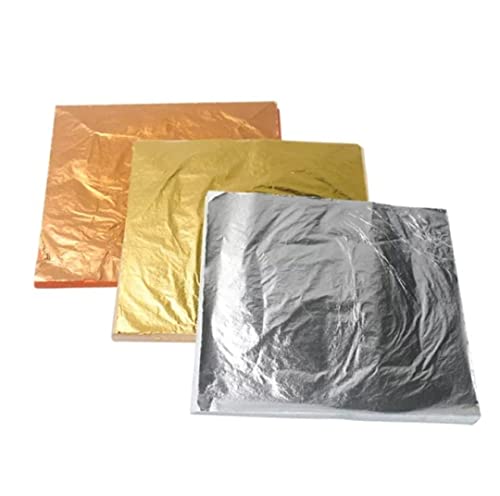 Image of GSWC 300Pc Metallic Gold Silver Copper Foils Clarity Foils Sheets Gliding Foils Imitation Foils For Diye,Fram,Art & Craft,Furniture Decoration Etc (Gold+Silver+Copper 100 Each) 8X8 Cm