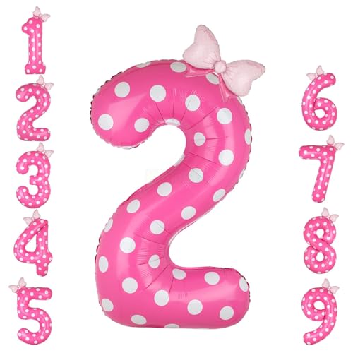40 Inch Pink Number 2 Foil Balloon Big Mylar Bow Balloons Giant Birthday Decoration for Girls Princess Parties