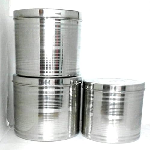 Image of Stainless Steel Container /Dibba Set | Steel Dabba 8 Kg To 10 Kg - 3 Pcs, Silver