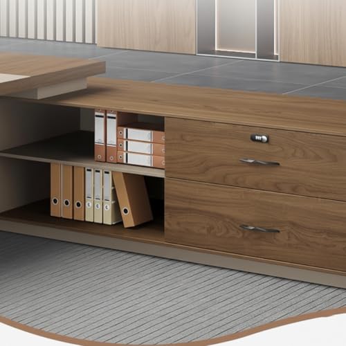 Image of Lakdi The Furniture Co Luxury Executive Director Table with Premium Wood Finish and Beige Panels, Spacious Modern Office Desk for CEO & Director Cabins - LDL-728