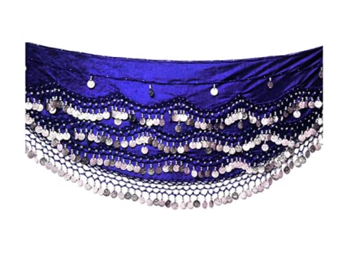 Dancers World Belly Dance Hip Belt Scarves Dancing Costume Coin Hip Scarves Belts FITS M L Medium Large (Royal Blue Silver), M/L - UK 14 - 16/18 (VSB012)