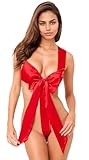 Unwrap Me Ribbon Babydoll - Lencería para mujer, regalo de Navidad, Año Nuevo, San Valentín, color rojo, Rojo -, Onesize 2-10