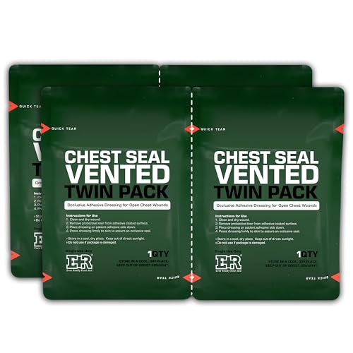 Image of Ever Ready First Aid Vented Chest Seal with Quick Tear - 6.6 inch Square Occlusive Adhesive Dressing for Open Chest Wounds - 2-Pack (4-Counts)