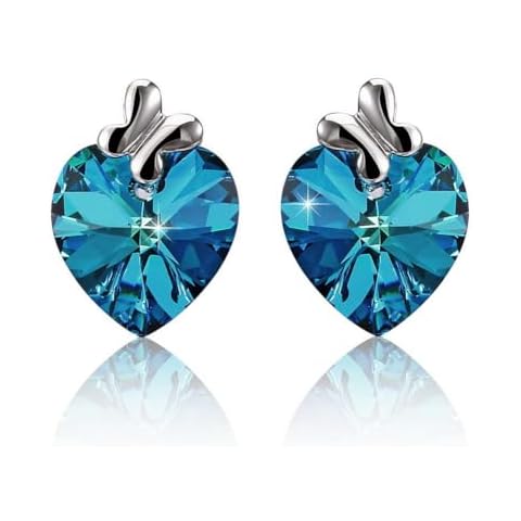 LE PAPILLION JEWELRY Heart Ear studs for Women, Made with Austrian Crystals, Denim Blue Cover