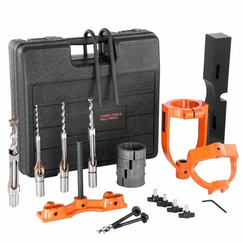 Drill Press Mortising Attachment - Square Hole Chisel Set with 5 Bushings Woodworking Mortise & Tenon Tools for Drilling Machine
