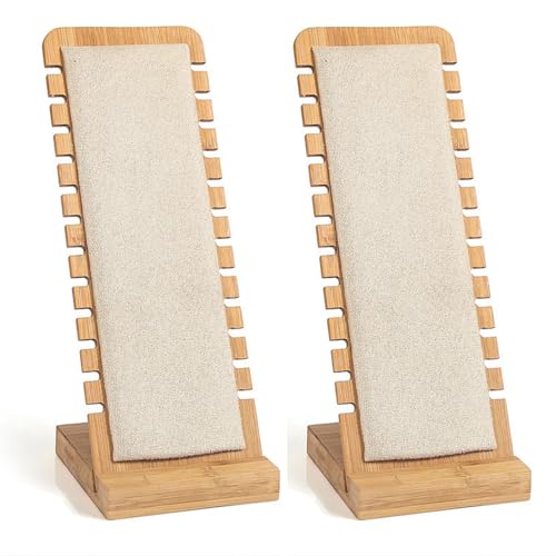 Golden Strawberry 2 Pack Flannelette Bamboo Panel Jewelry Necklace Tabletop Display Boards Stand (White)