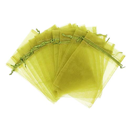 Black Friday - 40% OFF SumDirect 100Pcs 5x7 inches Sheer Drawstring Organza Jewelry Pouches Wedding Party Christmas Favor Gift Bags (Moss Green)