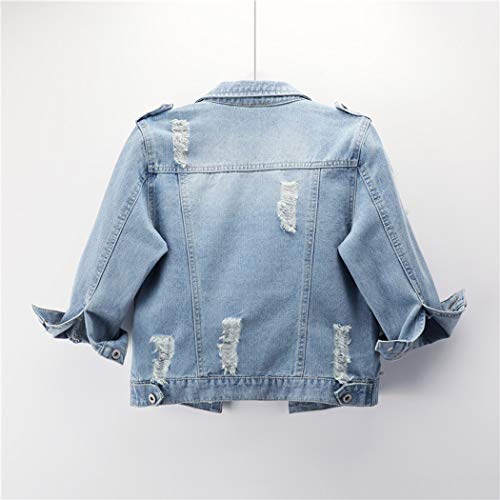 Hixiaohe Women Autumn 3/4 Sleeve Retro Short Denim Jackets Light Blue Jean Coats2