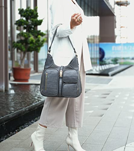 Image of MKF Collection Shoulder Bag for Women, Handbag Purse Top-Handle Hobo Bag Crocodile-embossed Vegan Leather Purse