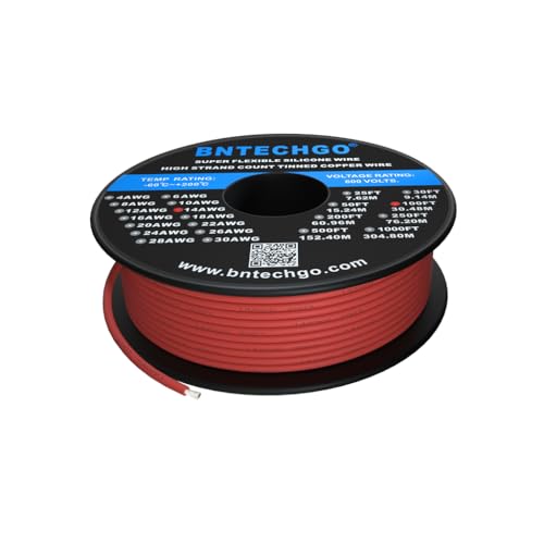 Câble silicone 14 AWG rouge 100 pieds pour le câblage de batterie LiPo