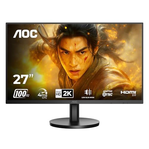 Image of AOC Q27B3M2 Gaming Monitor 27 inch 2560 x 1440 QHD VA, 100Hz Refresh Rate, 4ms Response Time, Adaptive Sync, Low Blue Mode, 99% NTSC, 178 Wide Viewing Angle, 3-Sided Frameless Design, Tilt Stand