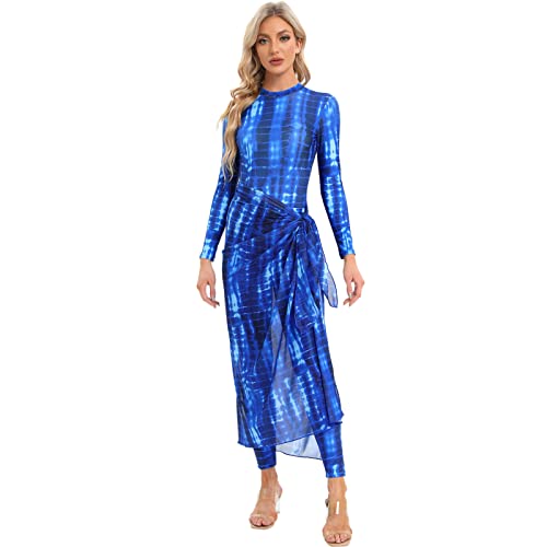 Burkini musulman tie dye imprimé maillot de bain couvrant 3 pièces jupe sarong Odizli