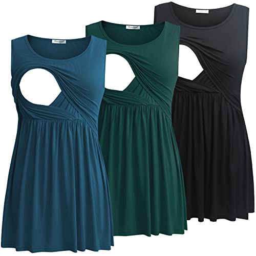 Image of Bearsland Women's Maternity Nursing Tank Tops Sleeveless Scoop Neck Breastfeeding Shirt Pregnancy Clothes