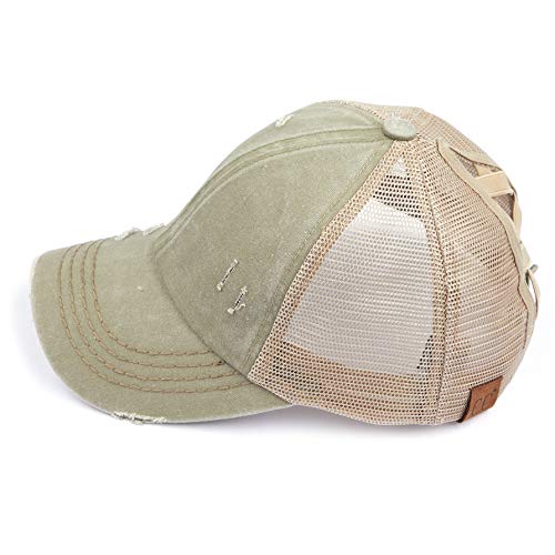Image of C.C Exclusives Hatsandscarf Washed Distressed Cotton Denim Ponytail Hat Adjustable Baseball Cap (BT-13)