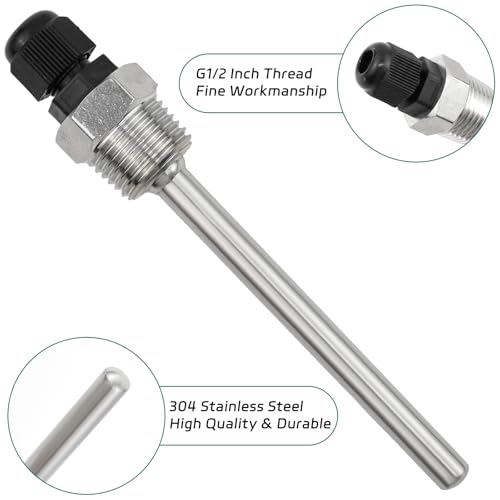 BEASAFY 2 Stück Tauchhülse G1/2 Zoll, 304 Edelstahl Tauchhülse, Tauchhülsen Temperaturfühler, Gewinde für Temperatursensor, Tauchschutzrohre für Thermoelemente (100mm)
