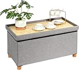 PINPLUS Ottoman with Storage Coffee Table, Grey Footrest-Stool Linen Chest with Tray, Large Storage Bench Foot Rest Ottoman for Bedroom End of Bed, Living Room, Hallway, 30'x 15'x 15'