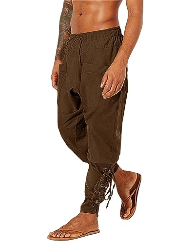 LVCBL Mens Pirate Pants Renaissance Viking Trousers Medieval Casual Pants