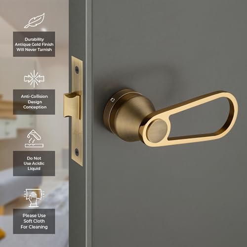 Image of LAPO Brass Mortise Lock for Bathroom & Balcony Door | Keyless Handleset with Baby Latch for Home, Washroom & Hotel | Antique Finish | Heavy Duty | 3 Years Warranty Ro-152