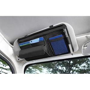 Qric Car Sun Visor Organizer, Leather Storage Pocket Sun Visor Pouch for Cards License Registration Pen Glasses Document, Fits Most Car SUV, Truck, Auto Interior Accessories for Men Women (Black)