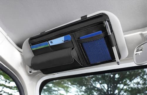 Qric-Car-Sun-Visor-Organizer-Leather-Storage-Pocket-Sun-Visor-Pouch-for-Cards-License-Registration-Pen-Glasses-Document-Fits-Most-Car-SUV-Truck-Auto-Interior-Accessories-for-Men-Women-Black