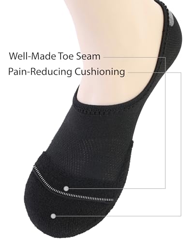 Pro Mountain No Show Socks Women Wide Toe Box For Health Y Heel Forefoot Size M Black 8 Pack Cotton Cushion Footies Loafer Sneakers US Shoe 8-10