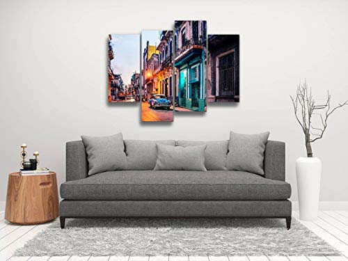 Old American Car On Street At Dusk, Havana, Cuba Canvas Wall Art Hanging Paintings Modern Artwork Abstract Picture Prints Home Decoration Gift Unique Designed Framed 4 Panel #TOP3