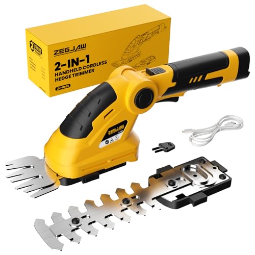 ZEGJAW 7.2V Cordless Hedge Trimmer & Grass Shears, 2 in 1 Electric Handheld Shrub Trimmer, Lightweight Rechargeable Bush Trimmers for Yard, Lawn, Garden