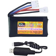 7.4V 600mAh 35C 2S Lipo Battery with Molex Plug and USB Charger Suitable for FMS FCX24 RC Cars, Trucks, Remote Control Electric Climbing Vehicles FCX24 Batteries